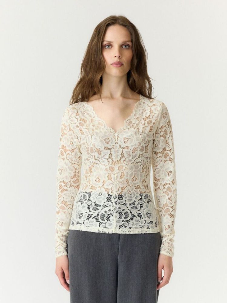 YASLACEY LS V-NECK LACE TOP S. 208930 Pristine