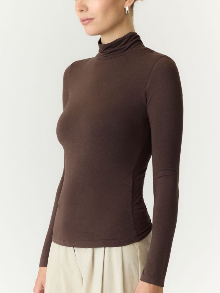 YASWOOLAN LS HIGH NECK TOP 298838 Chocolat